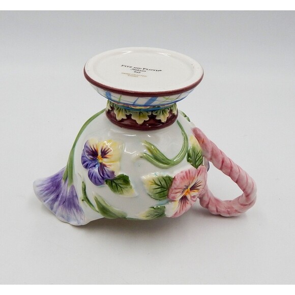 Fitz and Floyd Classics Halcyon Creamer Pitcher Floral Pansies 8 Oz Vintage - Picture 7 of 9